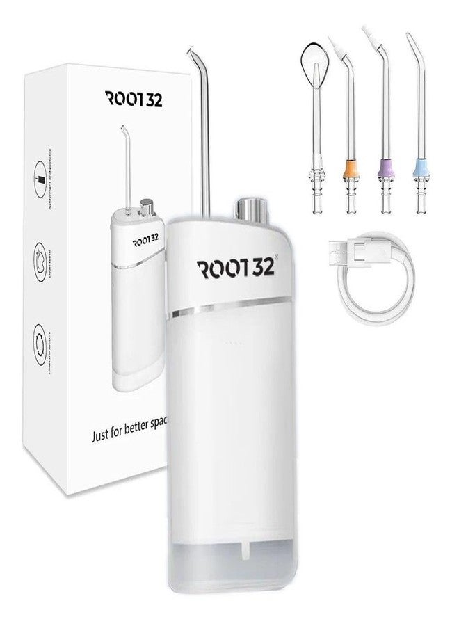 ROOT 32 Portable Water Flosser for Dental Care 3 Cleaning Modes, IPX7 Waterproof |White, 4 Nozzles - Image 1