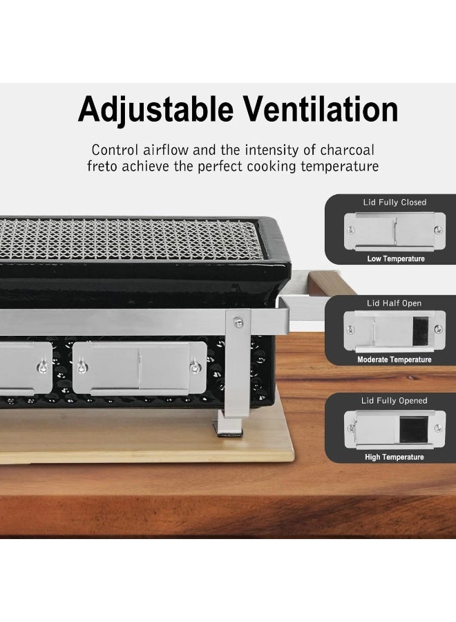 Taalk 14″ Ceramic Hibachi Tabletop Charcoal Grill – Portable Outdoor BBQ Grill for Camping, Balcony & Backyard Cooking – Black - Image 3