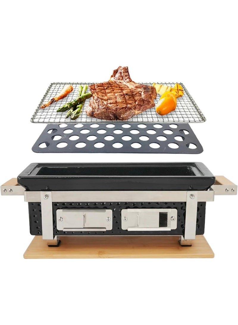 Taalk 14″ Ceramic Hibachi Tabletop Charcoal Grill – Portable Outdoor BBQ Grill for Camping, Balcony & Backyard Cooking – Black - Image 1