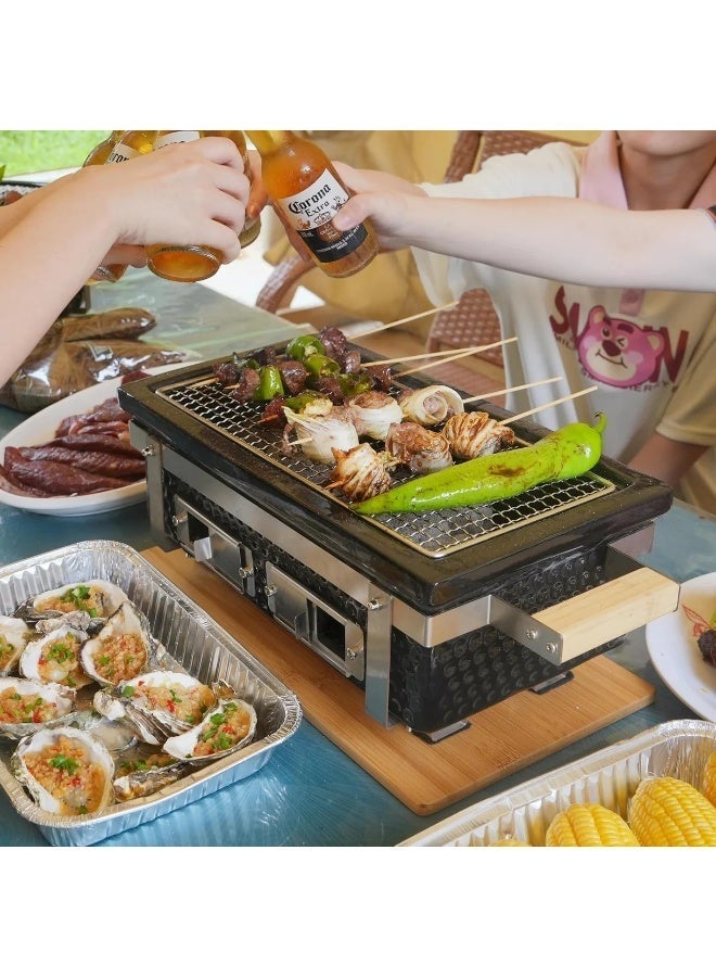 Taalk 14″ Ceramic Hibachi Tabletop Charcoal Grill – Portable Outdoor BBQ Grill for Camping, Balcony & Backyard Cooking – Black - Image 2