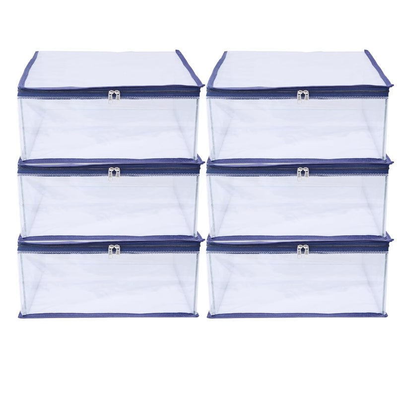 ABBASI Saree Cover Storage Bag Big for Clothes with Zip Organizer for Wardrobe transparent Large Design Boxes Pack of 6 Dark Blue Fabric - Image 1