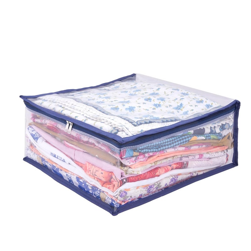ABBASI Saree Cover Storage Bag Big for Clothes with Zip Organizer for Wardrobe transparent Large Design Boxes Pack of 6 Dark Blue Fabric - Image 5
