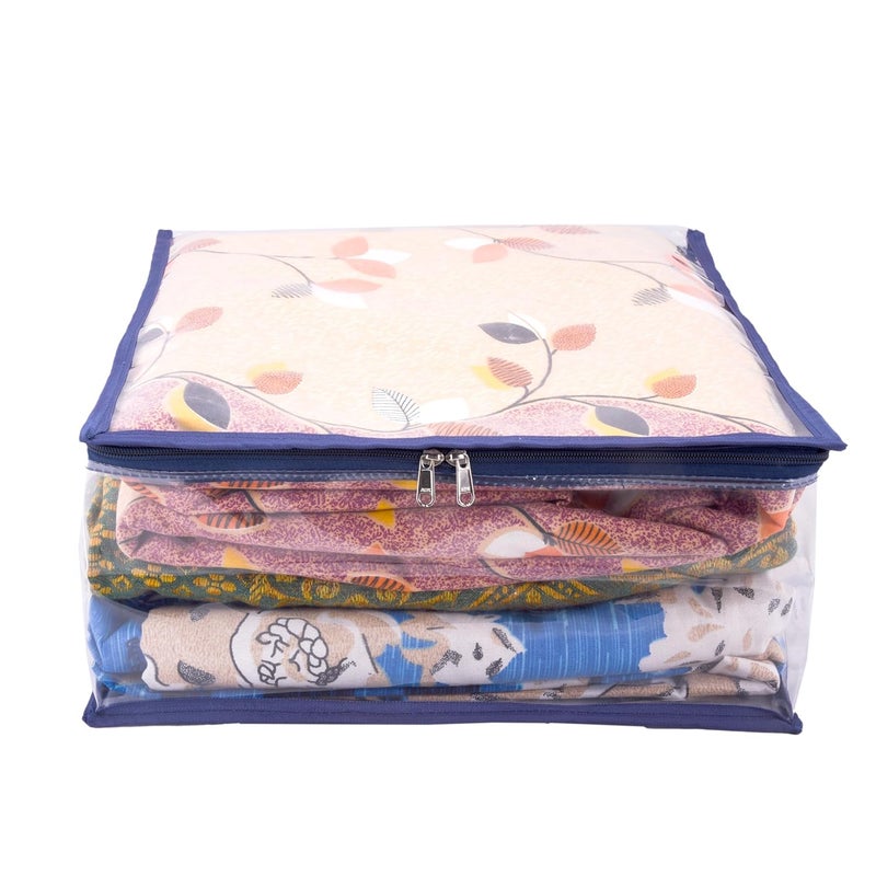 ABBASI Saree Cover Storage Bag Big for Clothes with Zip Organizer for Wardrobe transparent Large Design Boxes Pack of 6 Dark Blue Fabric - Image 2