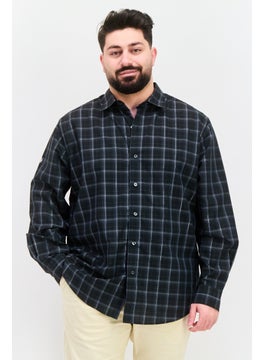 Van Heusen Men Regular Fit Checkered Long Sleeves Dress Shirt, Black  - Image 1