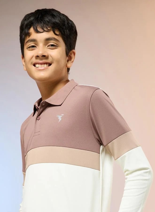 Technosport Off White Teen Color Block Slim Fit Polo for Men | Best Price UAE