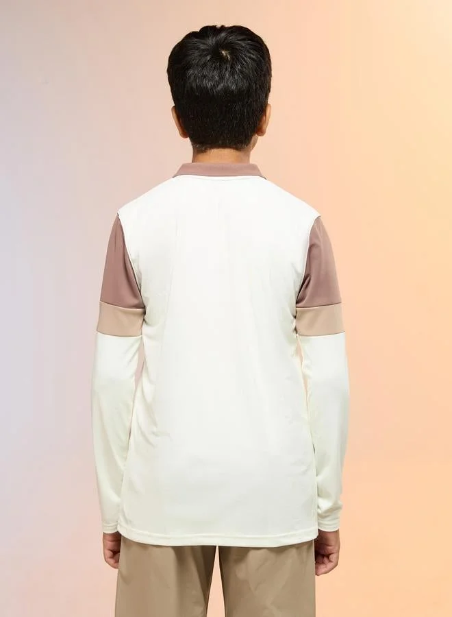 Technosport Off White Teen Color Block Slim Fit Polo for Men | Best Price UAE