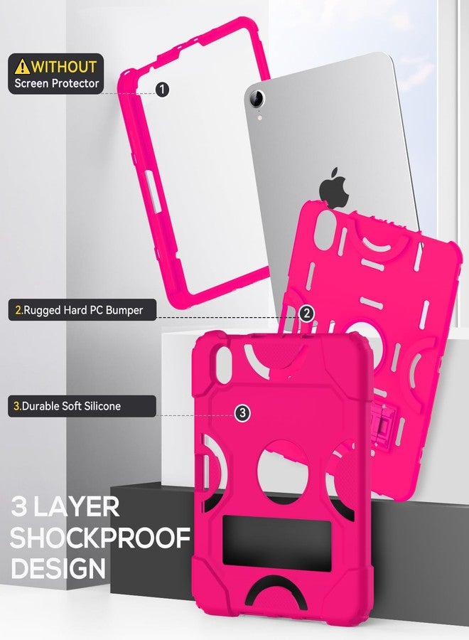 cantis جراب كانتيس لجهاز iPad Mini 7 A17 Pro 2024/ iPad Mini 6 2021 مقاس 8.3 بوصة، غطاء متين مقاوم للصدمات لجهاز iPad Mini من الجيل السابع/السادس مقاس 8.3 بوصة مع حامل قلم، لون وردي فاقع - Image 4