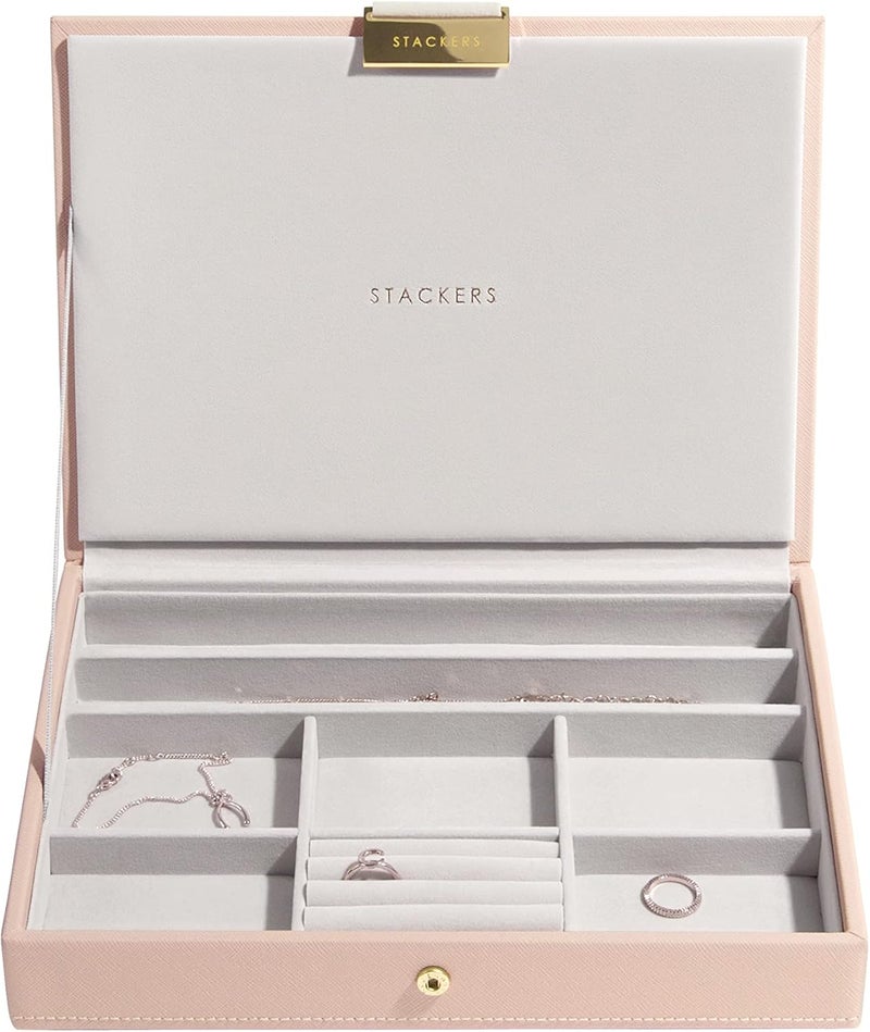 Stackers Blush Pink & Champagne Gold Classic Medium Jewellery Box - Image 1