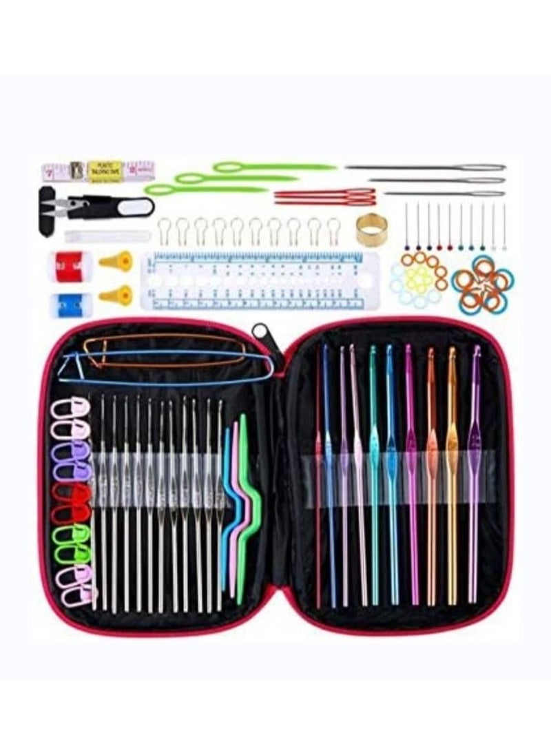 Y&D Crochet hooks kit set 10pcs aluminum from 2mm-6mm and 12pcs stainless steel 0.6mm-1.9mm with Knitting gauge ruler other crochet accessories purse pack 