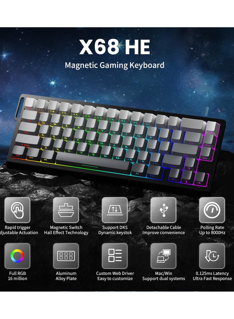 Attack Shark X68 HE 8000Hz Rapid Trigger Keyboard, 0.01mm RT Accuracy Wired Gaming Keyboard with Magnetic Switch, Adjustable Actuation, Rapid Trigger, Snap Tap, RGB Lighting for PC/Mac, Moonlight - Image 2