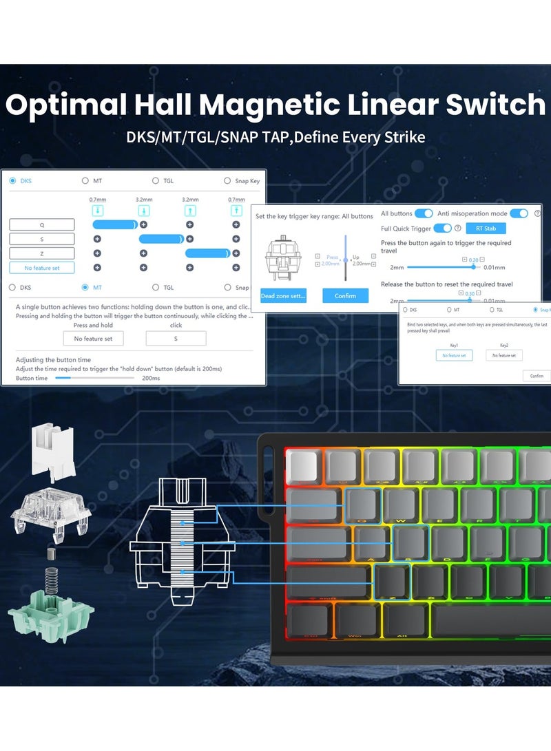 Attack Shark X68 HE 8000Hz Rapid Trigger Keyboard, 0.01mm RT Accuracy Wired Gaming Keyboard with Magnetic Switch, Adjustable Actuation, Rapid Trigger, Snap Tap, RGB Lighting for PC/Mac, Moonlight - Image 4