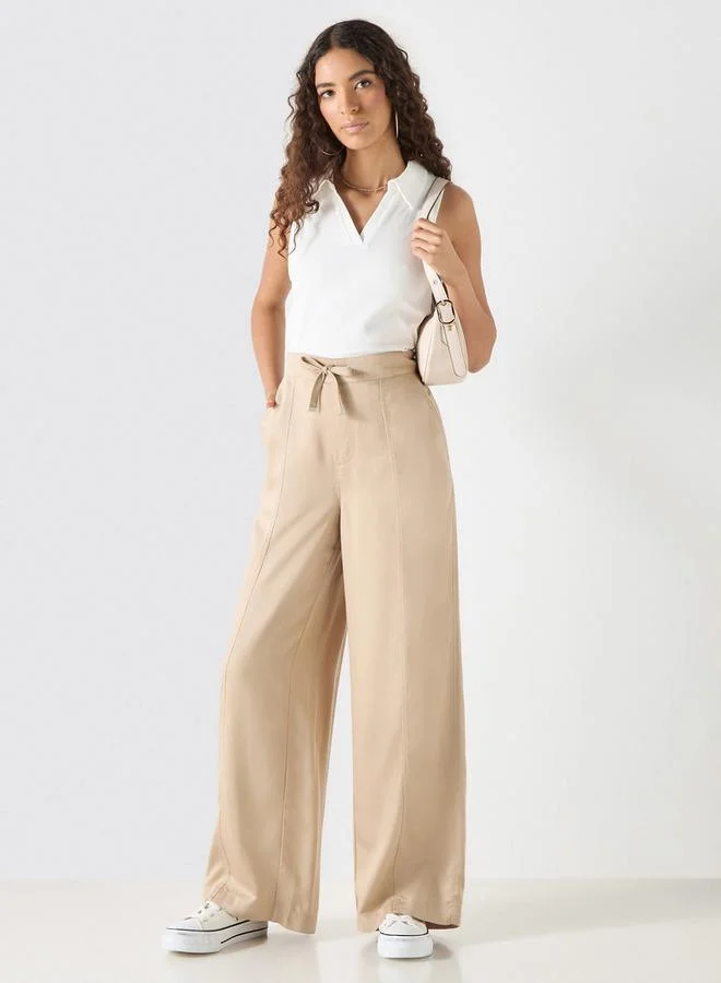 Lee Cooper Lee Cooper Solid Wide Leg Pants with Drawstring Closure and Pockets