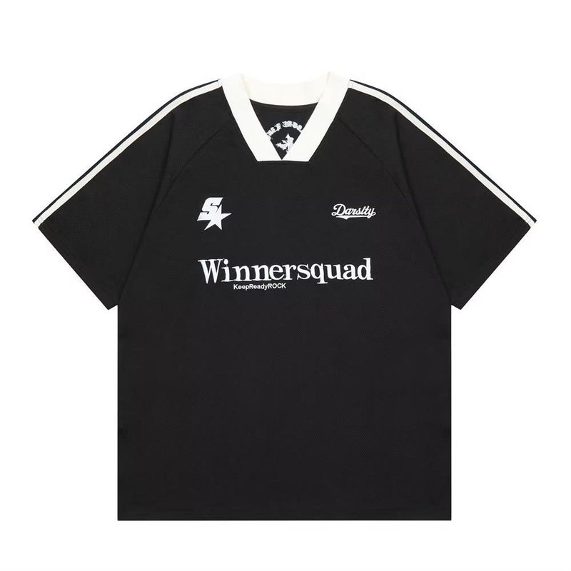 Hiphop National Fashion American Retro Jersey V-Neck Short-Sleeved T-Shirt Men'S And Women'S Oversize Hip-Hop Loose Top - Image 1