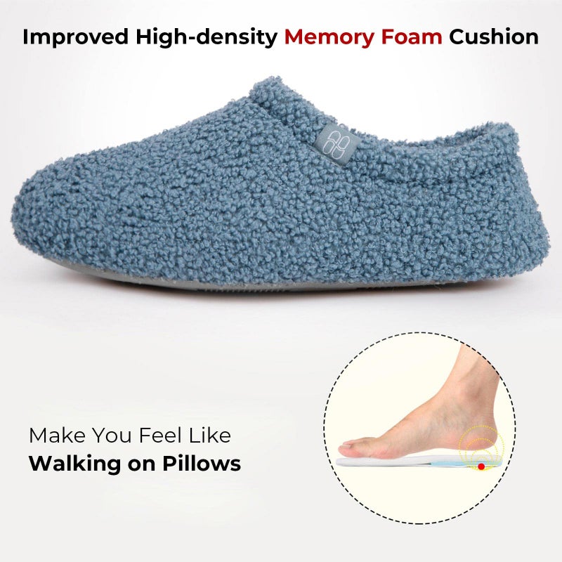 HomeTop Women's Fuzzy Curly Fur Memory Foam Loafer Slippers Bedroom House Shoes with Polar Fleece Lining (9-10, Cerulean) - Image 4