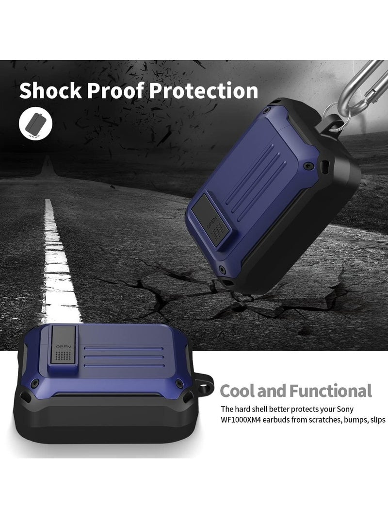 Case for Sony WF-1000XM4(2021), with Secure Lock Armor Series Military Protective Cover Full-Body Shockproof Shell with Keychain Blue - Image 5