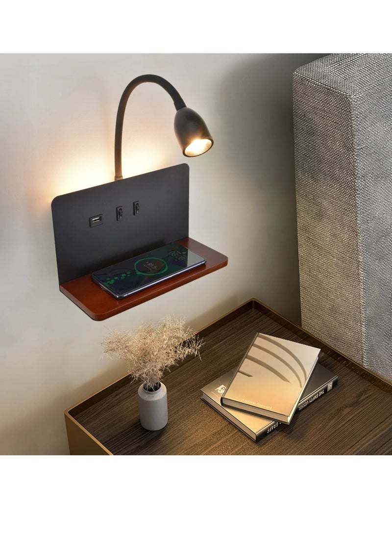 AROAQ Wall Lamp, Wireless Charging Modern 360 Degree Rotatable Wall Light, Durable Indoor LED Wall Lamp With USB Interface, Dimmable Flexible Gooseneck Wall Mounted Reading Light, (Black) - Image 2