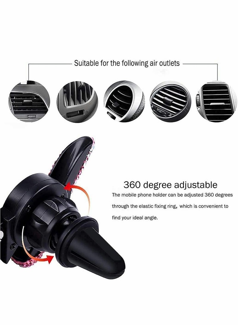 KASTWAVE حامل هاتف السيارة المتلألئ mini حامل لوحة القيادة للسيارة مدخل الهواء هاتف تلقائي عالمي، 360° قابل للتعديل ودعم مثلث مستقر، دعم هاتف السيارة الكريستالي ملحقات للنساء والفتيات (وردي) - Image 3