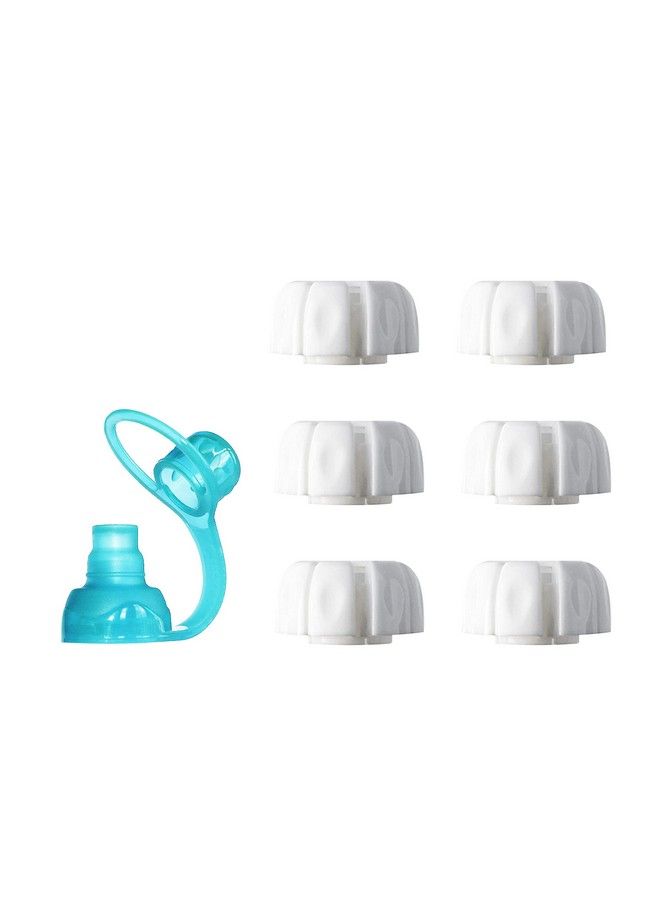 ChooMee Replacement Caps For Reusable Food Pouches ; Includes Softsip Silicone Flow Control Pouch Top ; 6 White Caps + 1 Aqua Softsip  - Image 2