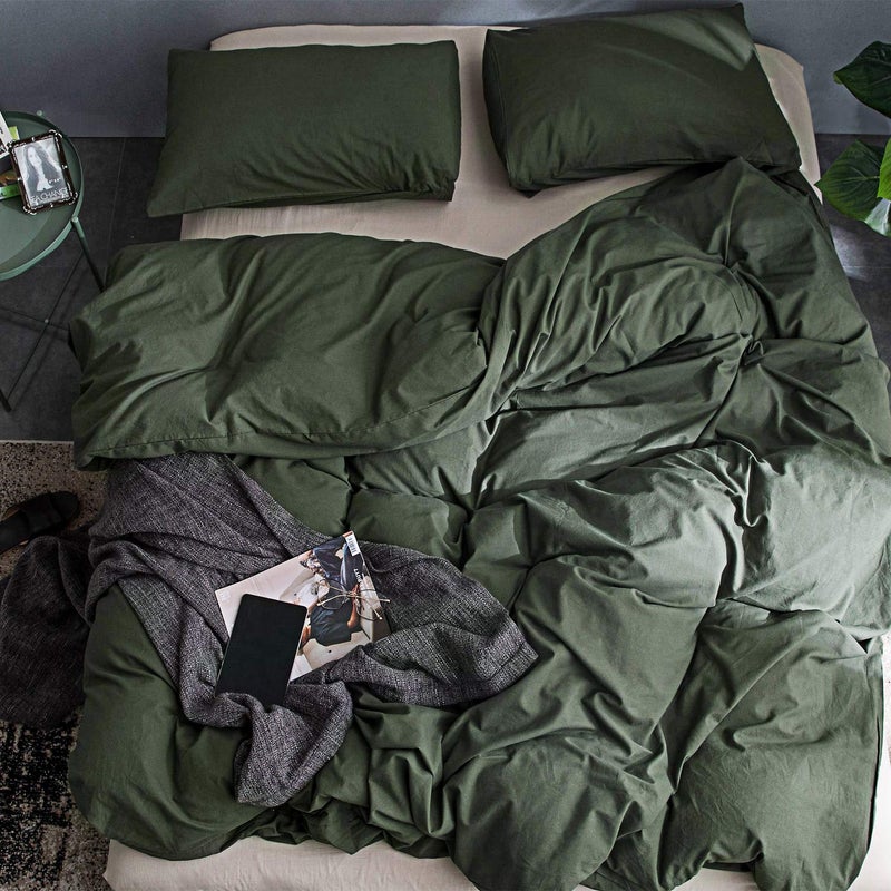 ECOCOTT ECOCOTT 3 Pieces Duvet Cover Super King Size 100% Washed Cotton 1 Duvet Cover with Zipper and 2 Pillowcases  Ultra Soft and Breathable Cozy Simple Style Bedding Set (108''x98'')  - Image 3
