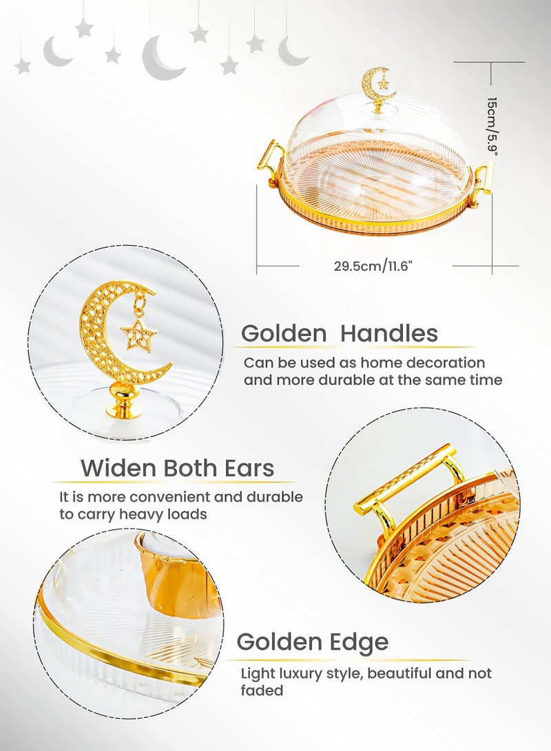 Round Gold-plated Amber Cake Stand 2 Handles Tray, Transparent  Cover,Dessert Stand Fruit Tray,Cake Tray,Display Rack, Kitchen Dining Tray, Serving Trays , Tray Decor Coffee Table Round Tray, Perfume Jewelry Trays,for Family Gatherings, Afternoon tea, Office activities, Banquet Celebrations,Hotel Restaurants(Amber 29.5X15cm) - Image 4