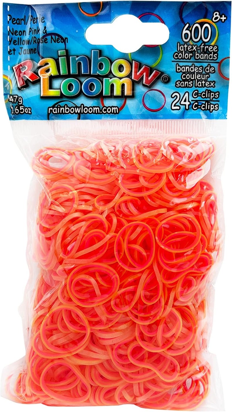 أشرطة مطاطية بلون برتقالي نيون/أصفر نيون من Rainbow Loom مع 24 مشبك من نوع C (عدد 600)