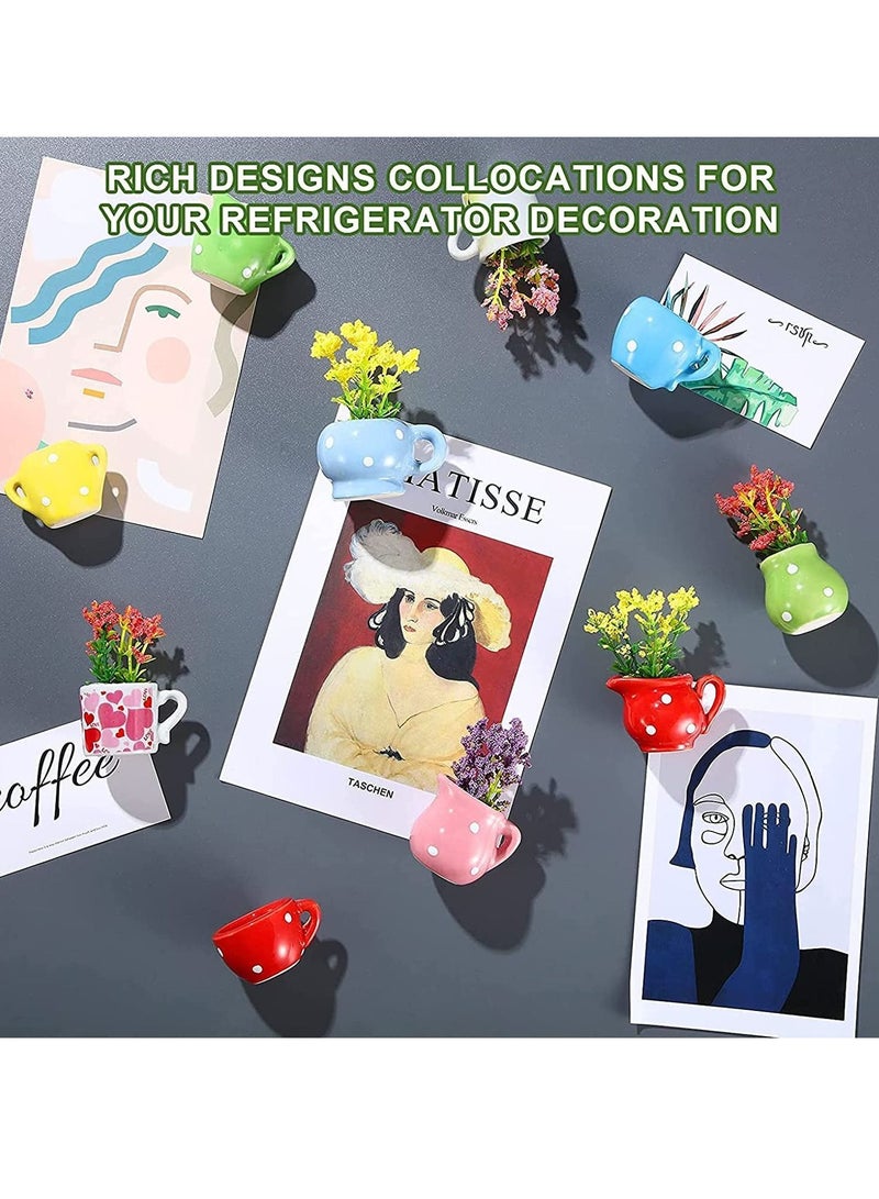 واي آند دي Fridge Magnet Mini Artificial Plants Decorative Magnets Ceramic Glass Vase Flower Cute for Whiteboard Refrigerator Magnetic Stickers Locker Decors 10 Pieces - Image 2