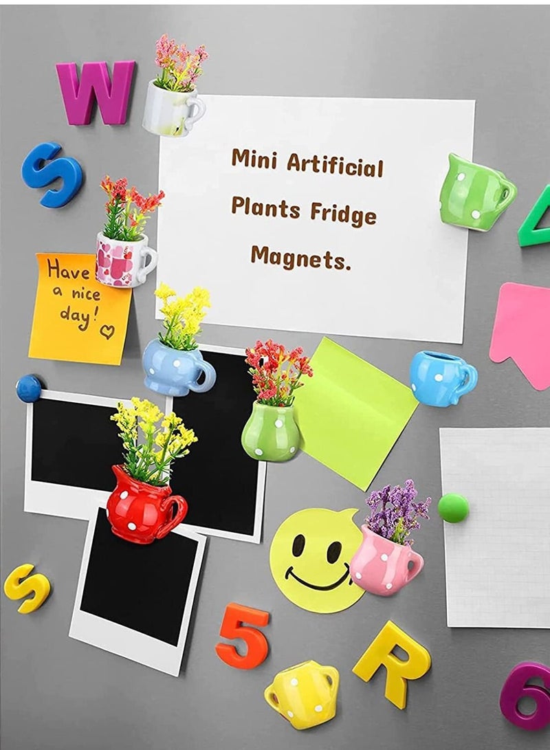 واي آند دي Fridge Magnet Mini Artificial Plants Decorative Magnets Ceramic Glass Vase Flower Cute for Whiteboard Refrigerator Magnetic Stickers Locker Decors 10 Pieces - Image 4