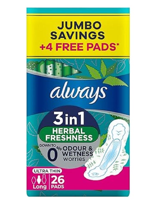 3In1 Herbal Freshness Ultra Thin Long Sanitary Pad With Wings 26 Pad
