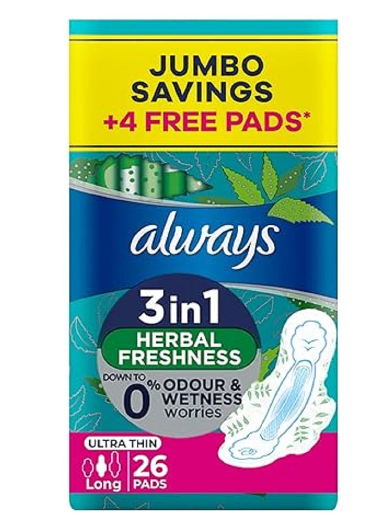 Always - 3In1 Herbal Freshness Ultra Thin Long Sanitary Pad With Wings 26 Pad - Image 1