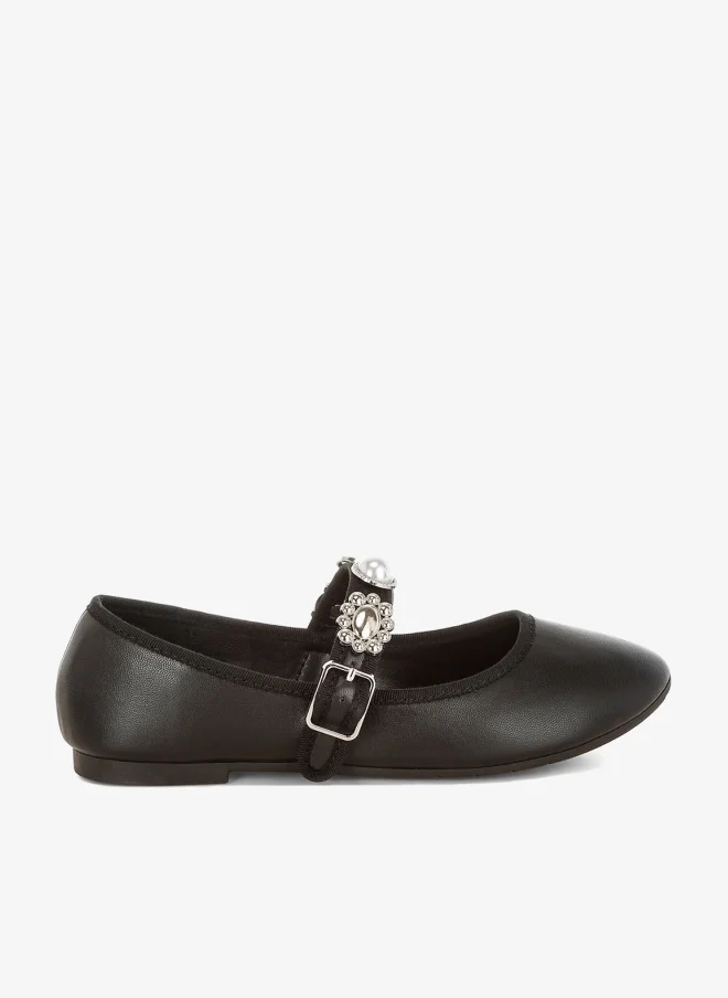 London Rag Charms Embellished Flat Mary Janes In Black