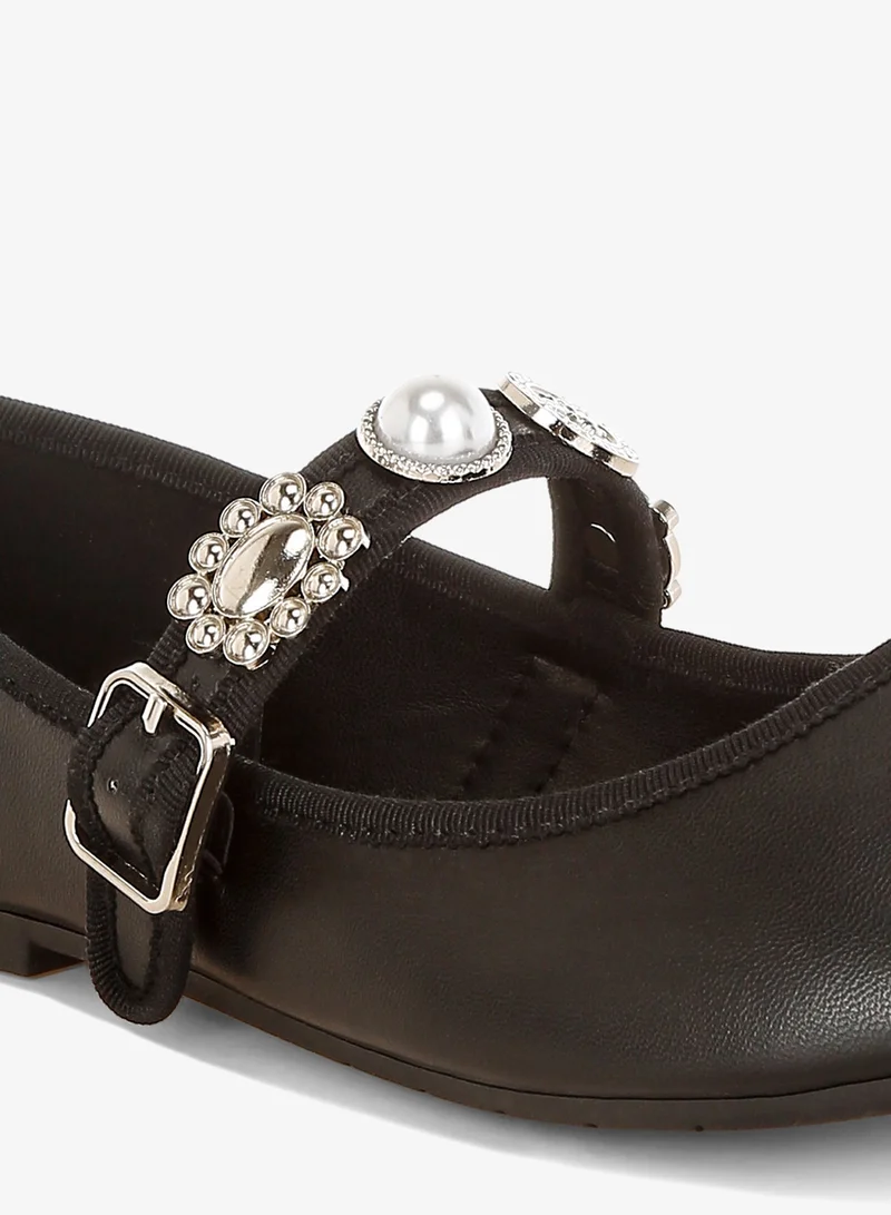 London Rag SH5582_ BLACK Charms Embellished Flat Mary Janes In Black for Women | Best Price UAE
