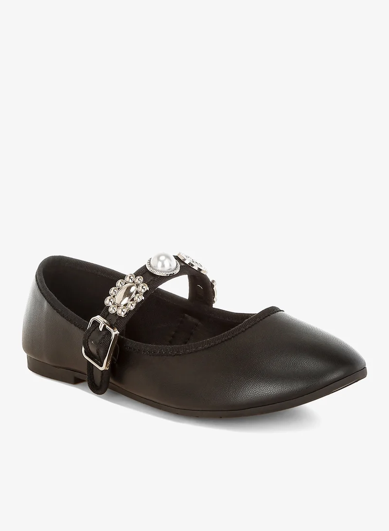 London Rag Charms Embellished Flat Mary Janes In Black