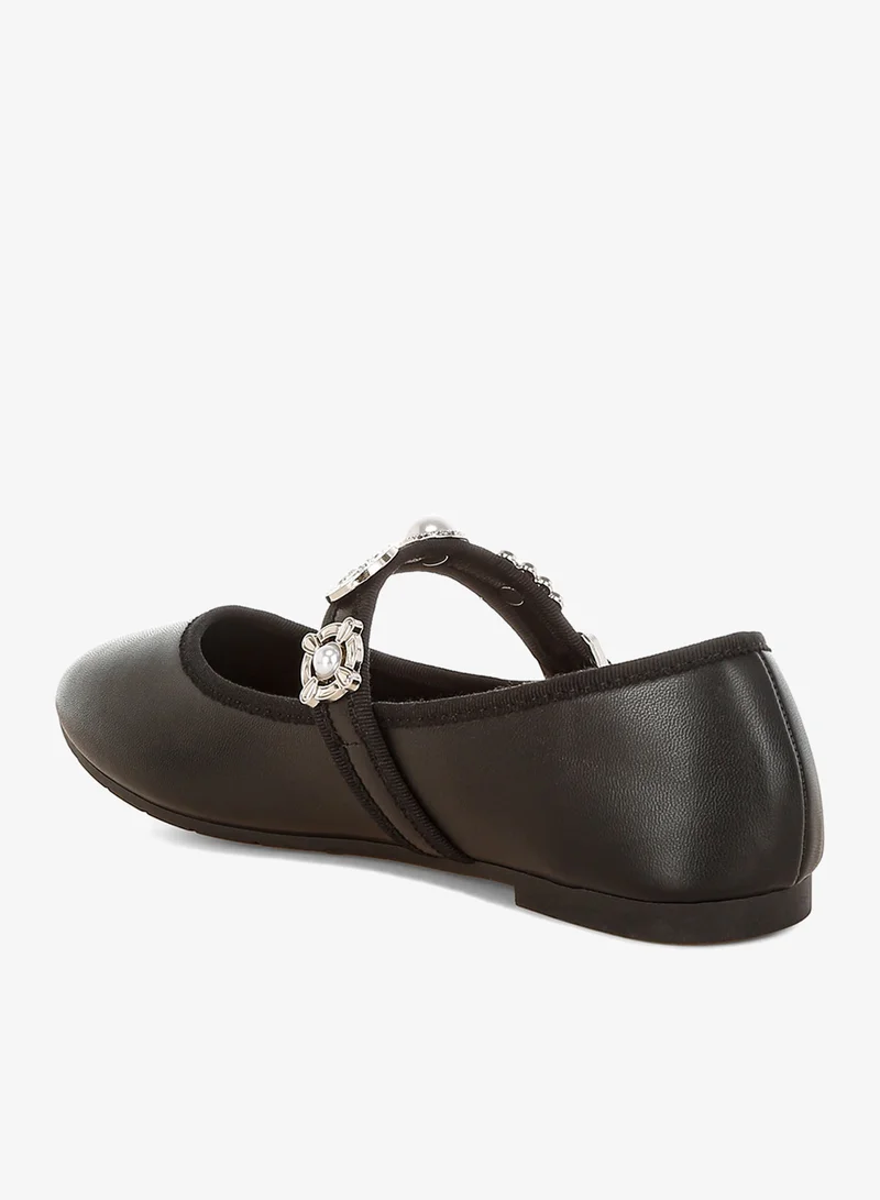 London Rag SH5582_ BLACK Charms Embellished Flat Mary Janes In Black for Women | Best Price UAE