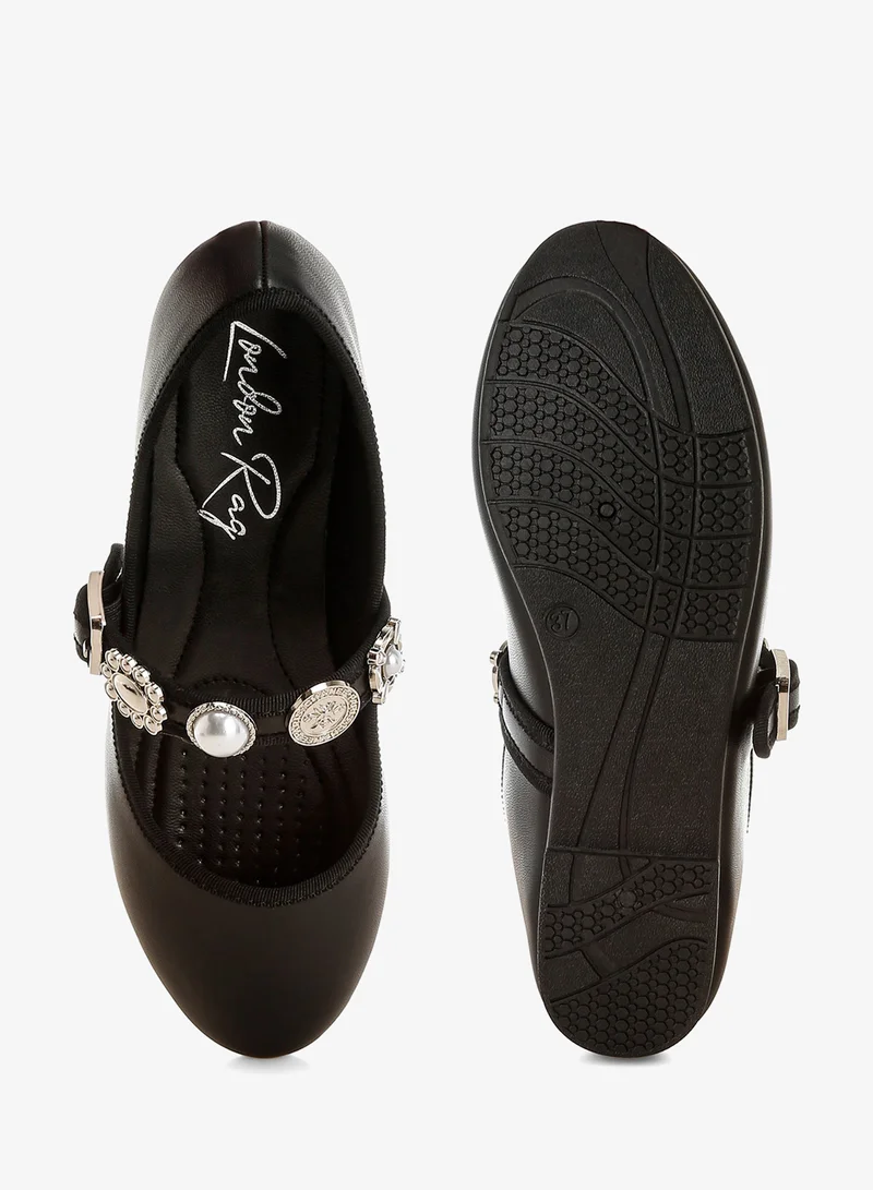 London Rag SH5582_ BLACK Charms Embellished Flat Mary Janes In Black for Women | Best Price UAE