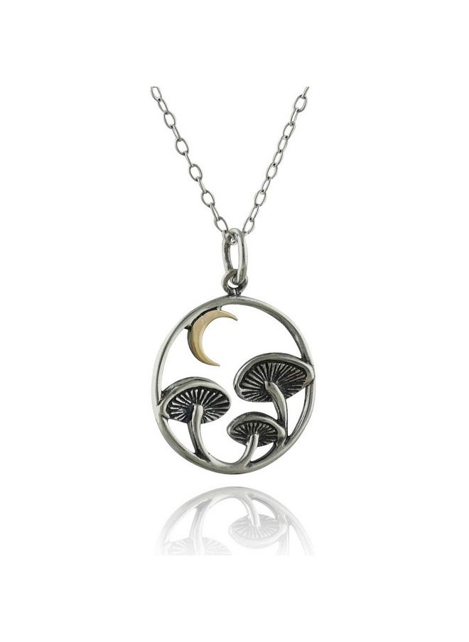 FashionJunkie4Life - Sterling Silver Magical Mushroom Charm Necklace With Bronze Crescent Moon 18 Cable Chain - Image 1