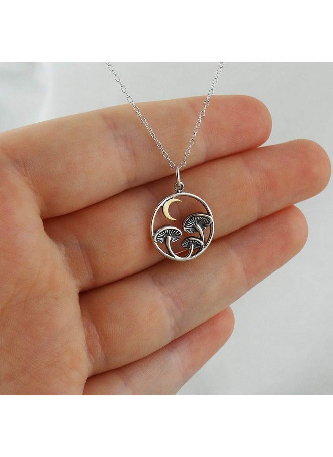 FashionJunkie4Life - Sterling Silver Magical Mushroom Charm Necklace With Bronze Crescent Moon 18 Cable Chain - Image 1