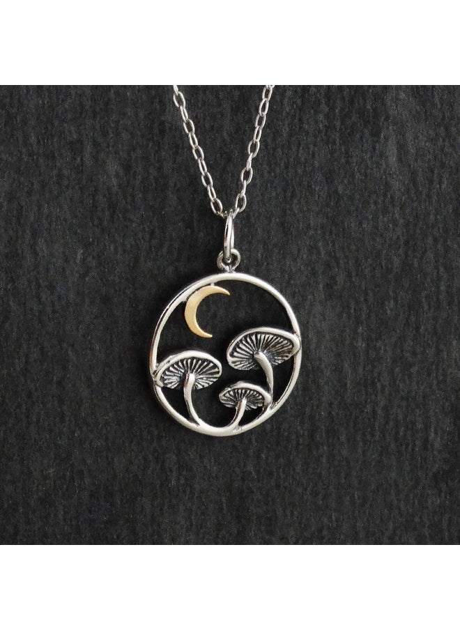 FashionJunkie4Life - Sterling Silver Magical Mushroom Charm Necklace With Bronze Crescent Moon 18 Cable Chain - Image 1