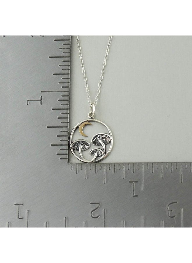 FashionJunkie4Life - Sterling Silver Magical Mushroom Charm Necklace With Bronze Crescent Moon 18 Cable Chain - Image 1
