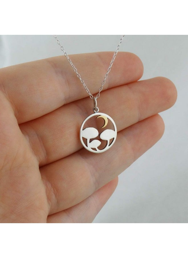 FashionJunkie4Life - Sterling Silver Magical Mushroom Charm Necklace With Bronze Crescent Moon 18 Cable Chain - Image 1