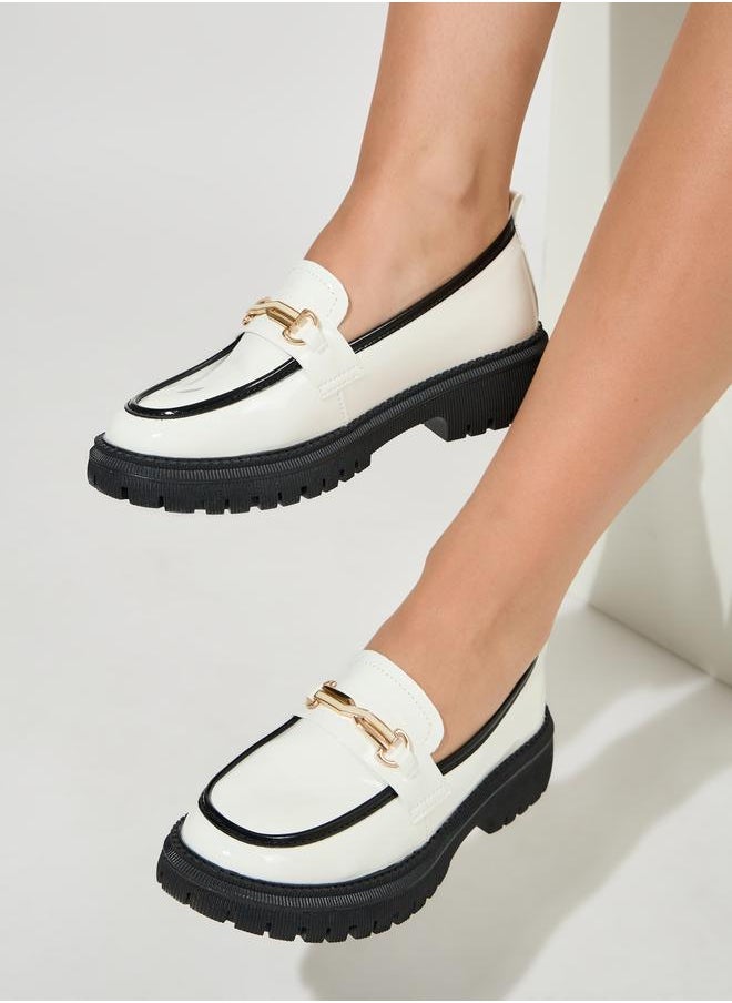 Styli Faux Leather Trim Front Decoy Buckle Loafers  - Image 3