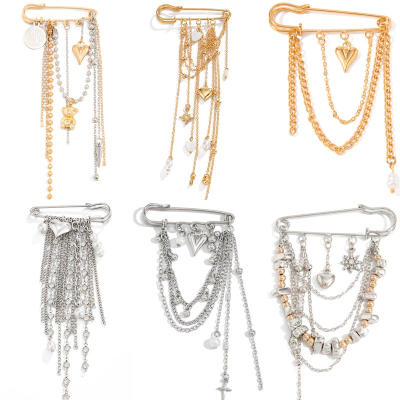 SHIXIN European and American Cross-Border Accessories: DIY Heart-Shaped Bear Brooch with Tassel and Bead Pin - Image 5