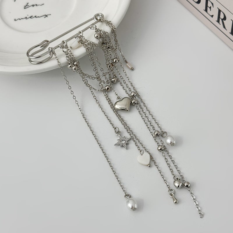 SHIXIN European and American Cross-Border Accessories: DIY Heart-Shaped Bear Brooch with Tassel and Bead Pin - Image 4