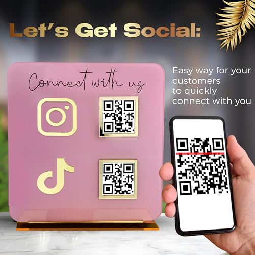 Skywin QR Code Sign for Business Social Media Cash App QR Code Sign Stand Elegant Pink Acrylic Display Holder for Office Desk Home Decor Payment Display Pink - Image 3