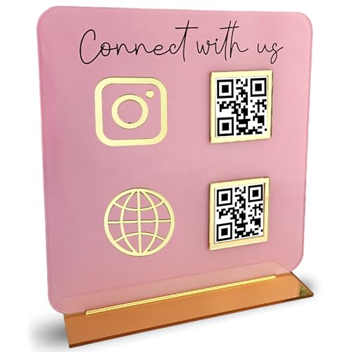 Skywin QR Code Sign for Business Social Media Cash App QR Code Sign Stand Elegant Pink Acrylic Display Holder for Office Desk Home Decor Payment Display Pink - Image 1