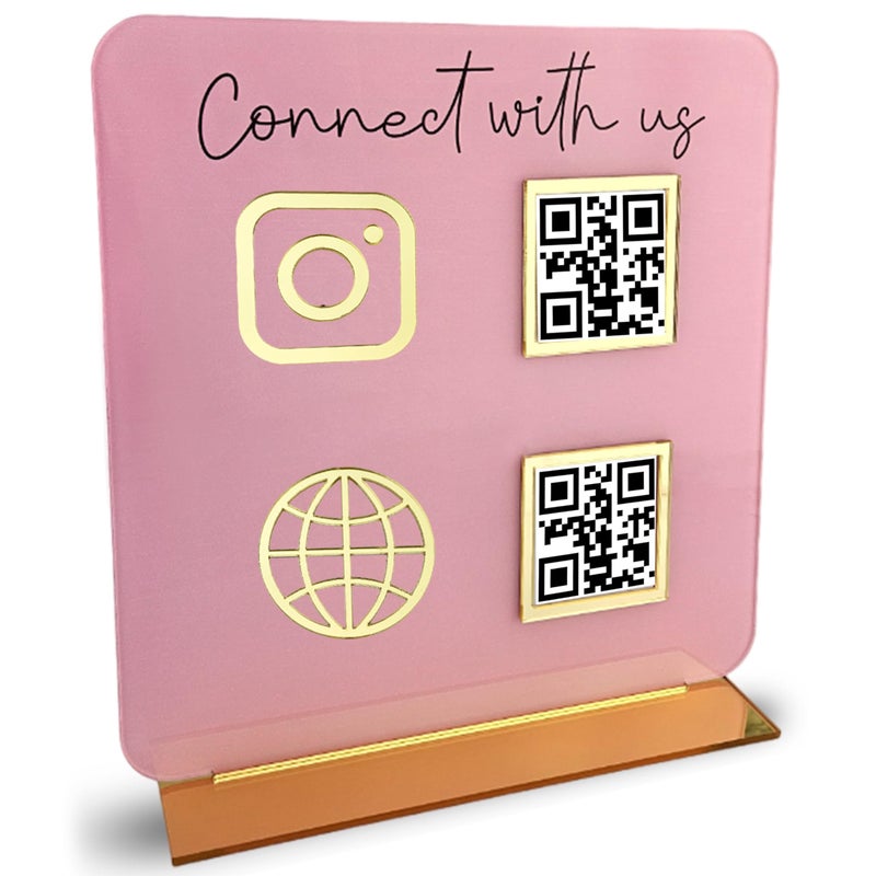 Skywin QR Code Sign for Business Social Media Cash App QR Code Sign Stand Elegant Pink Acrylic Display Holder for Office Desk Home Decor Payment Display Pink - Image 2