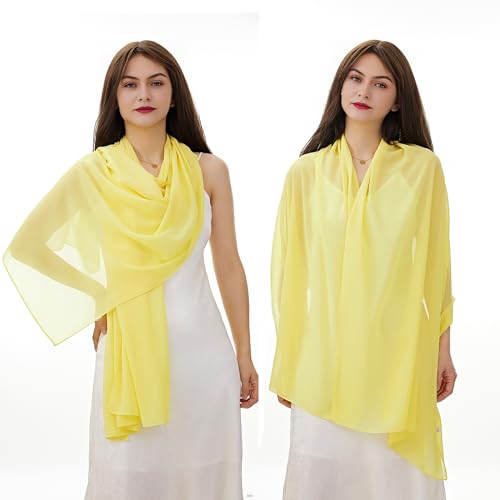 YOUR SMILE for Women Lightweight Breathable Solid Color Soft Chiffon Long Fashion Scarves Sunscreen Shawls (Yellow) - Image 4