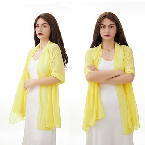 YOUR SMILE for Women Lightweight Breathable Solid Color Soft Chiffon Long Fashion Scarves Sunscreen Shawls (Yellow) - Image 5