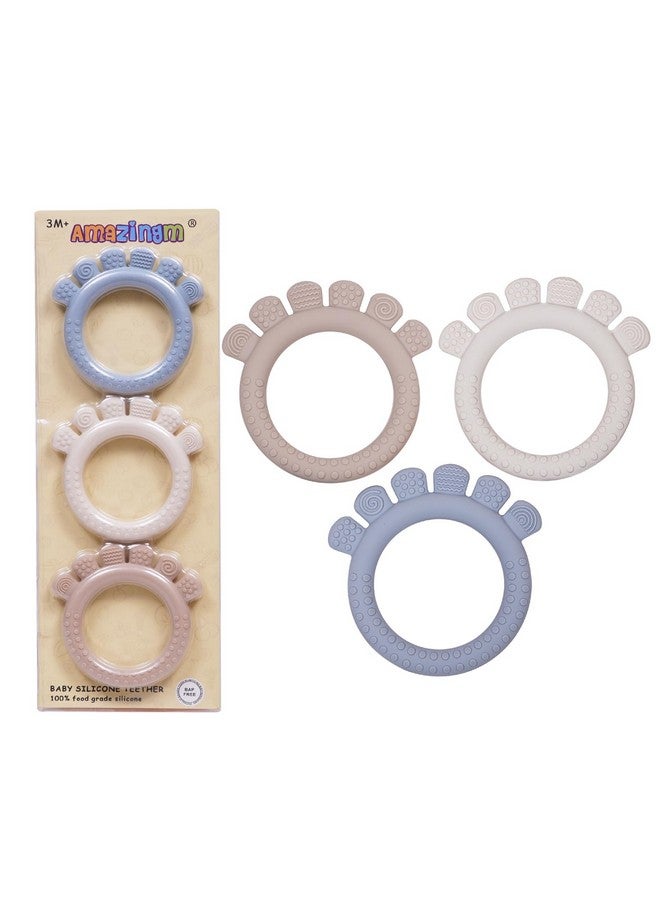 AmazingM Baby Silicone Teething Ring Toys for 0-6,6-12 Months Boys and Girls,Chew Teether Stuff for Infant,Newborn Must Have Essentials,BPA Free,Soft and Textured. (Gray) - Image 1