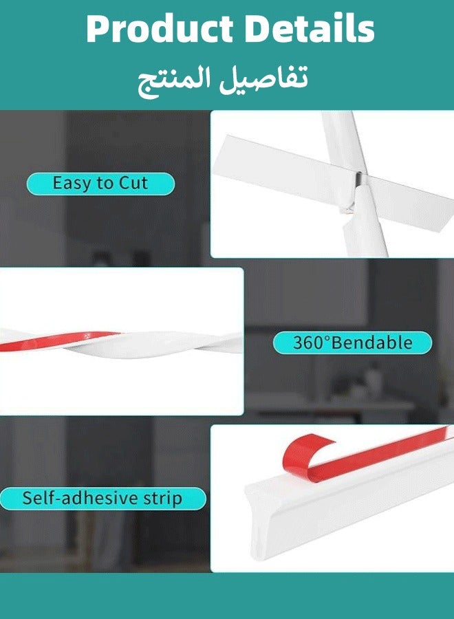 أوبتيكو 1/2/3 قطع شريط سدادة ماء، شريط حاجز دش على شكل حرف T، شريط حاجز دش ذاتي اللصق ذاتي اللصق للماء 3.3 قدم/قطعة واقي مياه الاستحمام، فاصل جاف ورطب، لطاولة حوض استحمام الحمام والمطبخ - Image 4