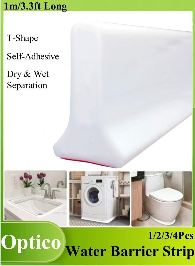 أوبتيكو 1/2/3 قطع شريط سدادة ماء، شريط حاجز دش على شكل حرف T، شريط حاجز دش ذاتي اللصق ذاتي اللصق للماء 3.3 قدم/قطعة واقي مياه الاستحمام، فاصل جاف ورطب، لطاولة حوض استحمام الحمام والمطبخ - Image 1